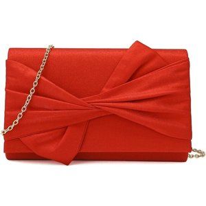 Women Satin Shimmering Bow Flap Formal Party Evening Clutch